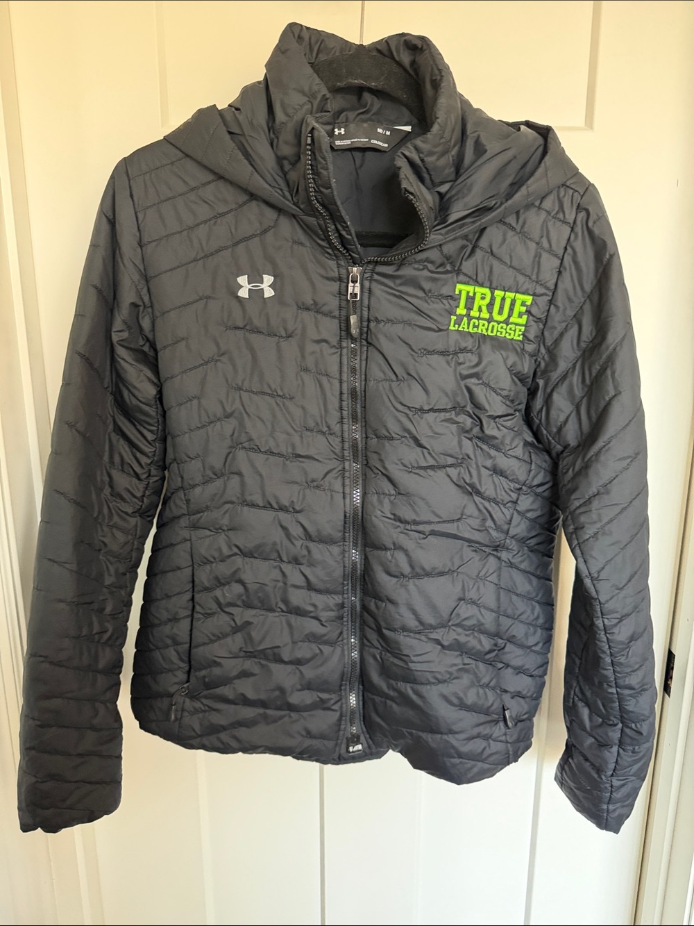 Under Armour Women’s Black Quilted Puffer Jacket with Neon Green Logo